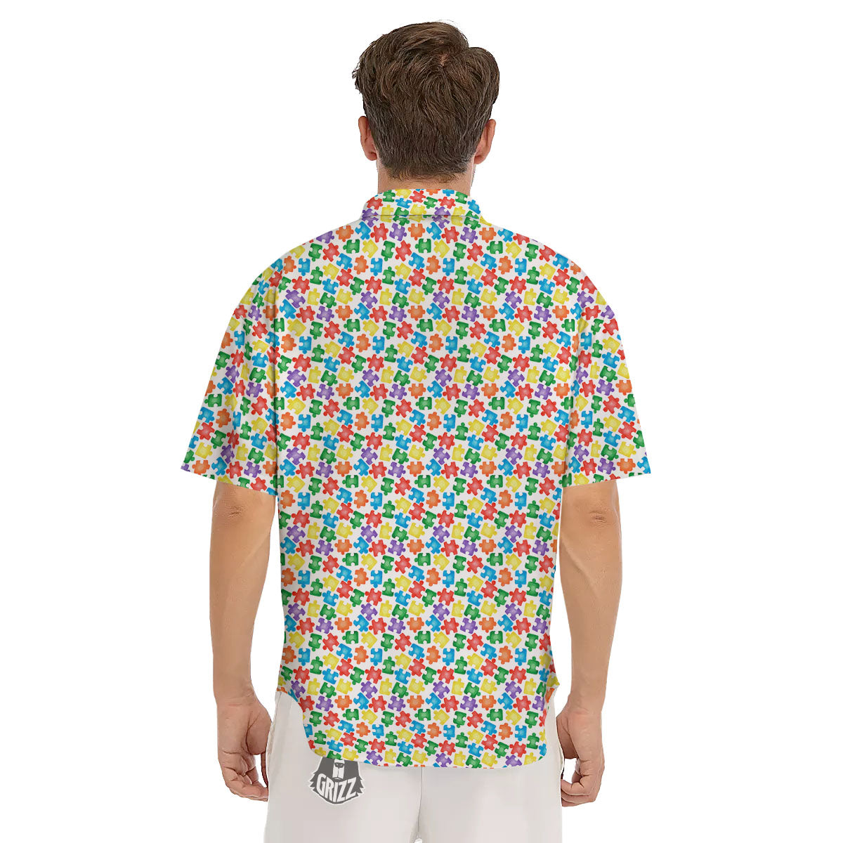 Puzzle Autism Awareness Print Men's Short Sleeve Shirts-grizzshop