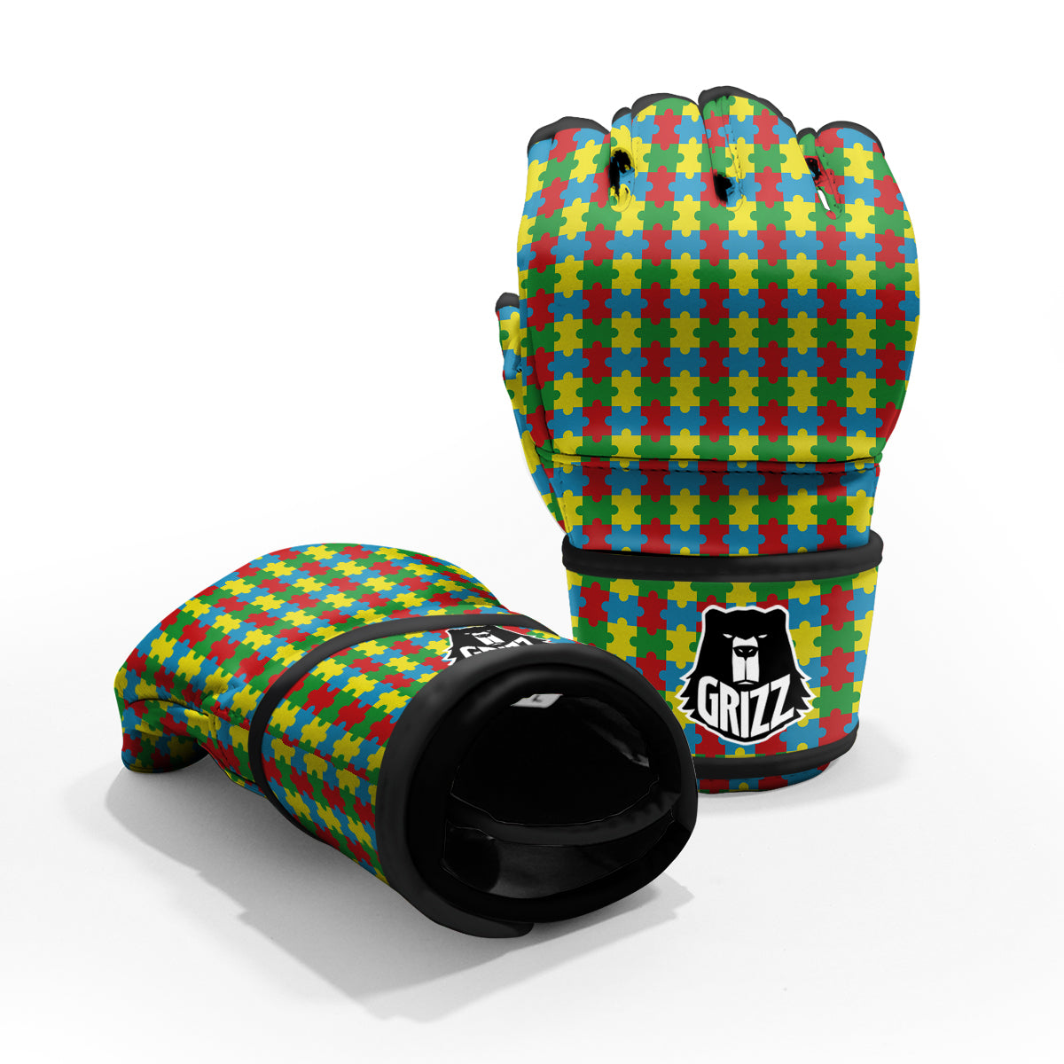 Puzzle Autism Awareness Print Pattern MMA Gloves-grizzshop