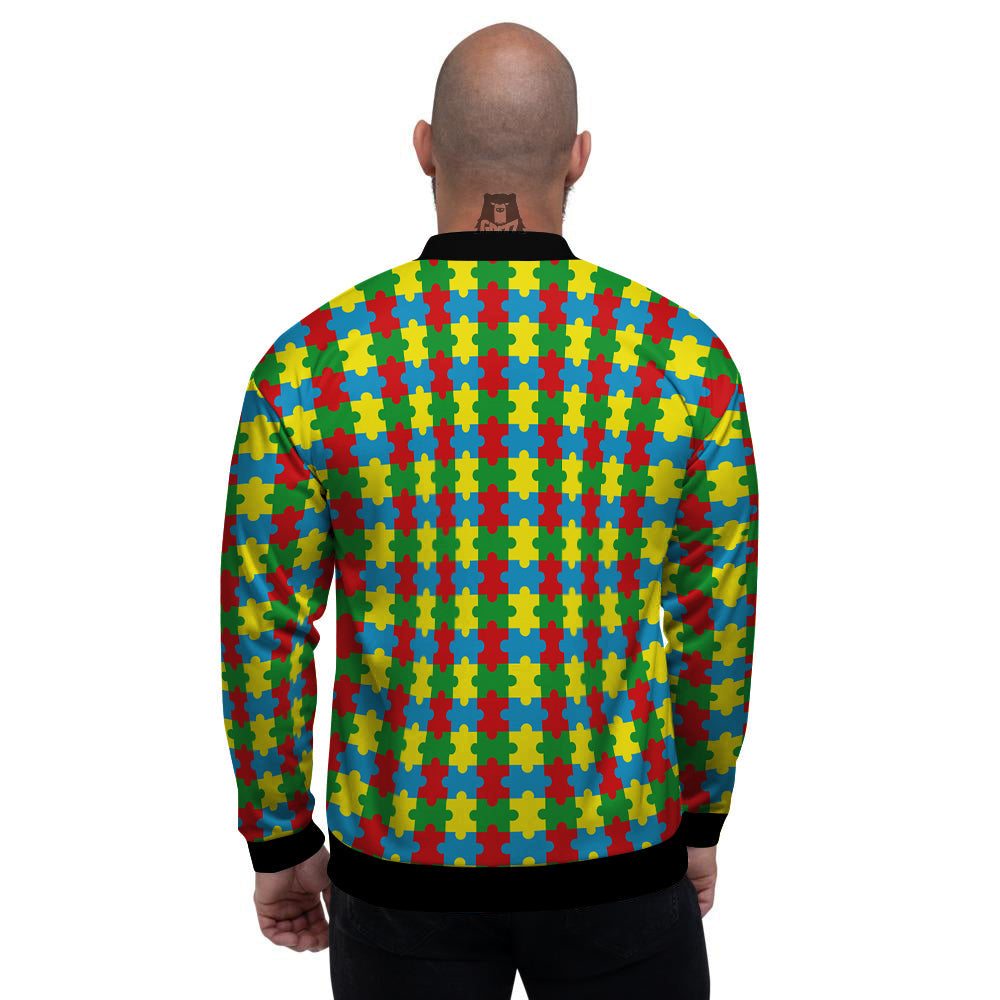 Puzzle Autism Awareness Print Pattern Men's Bomber Jacket-grizzshop