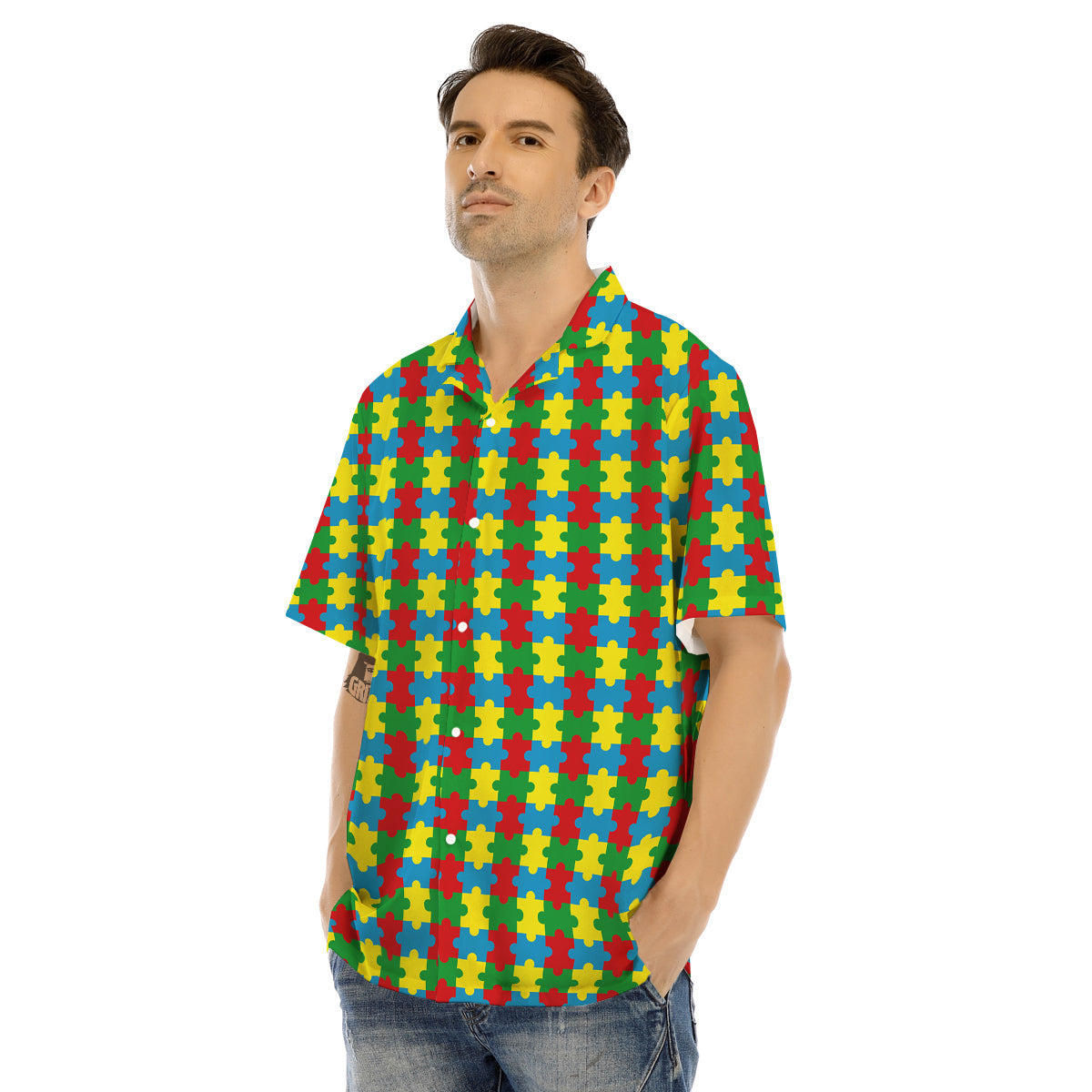 Puzzle Autism Awareness Print Pattern Men's Hawaiian Shirt-grizzshop