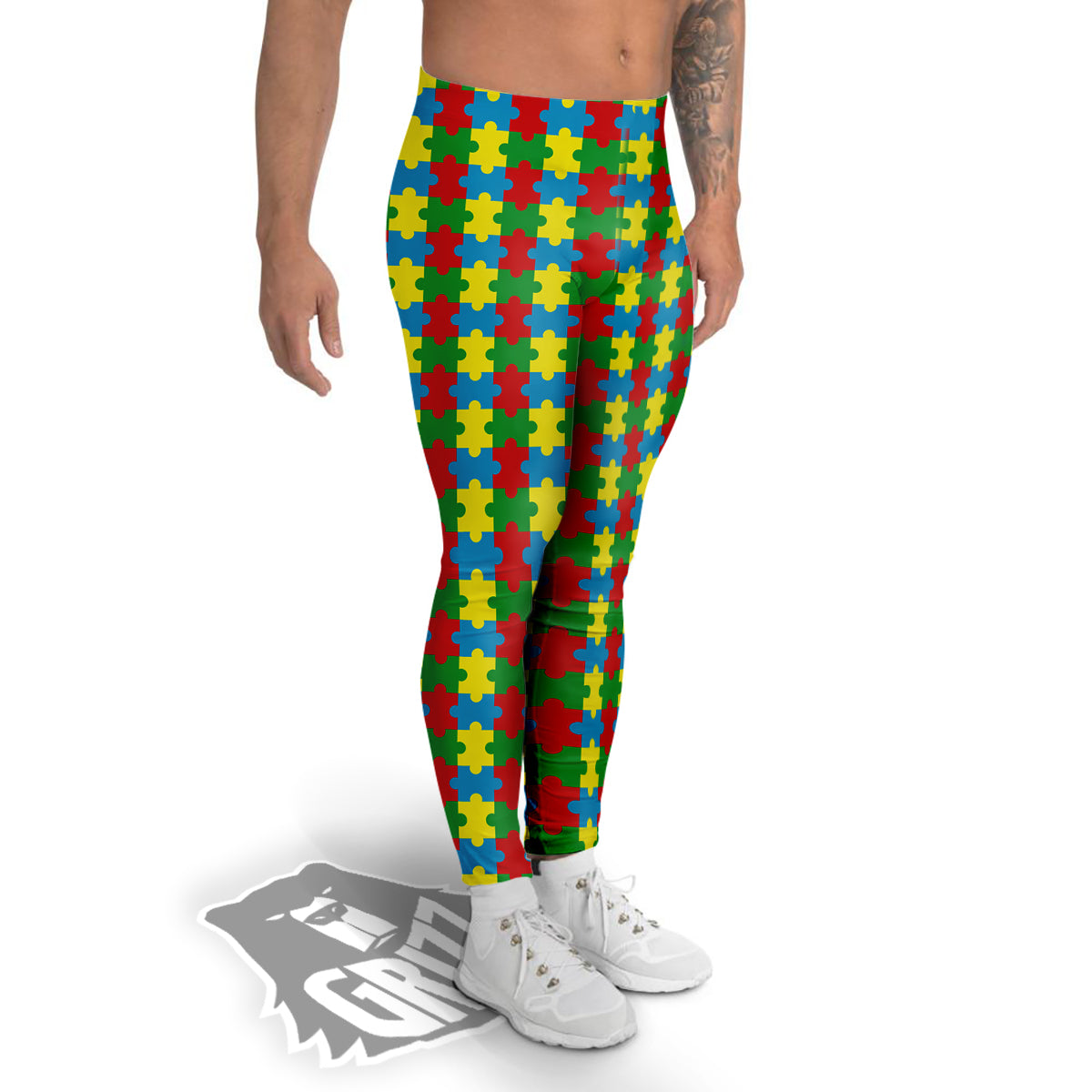 Puzzle Autism Awareness Print Pattern Men's Leggings-grizzshop