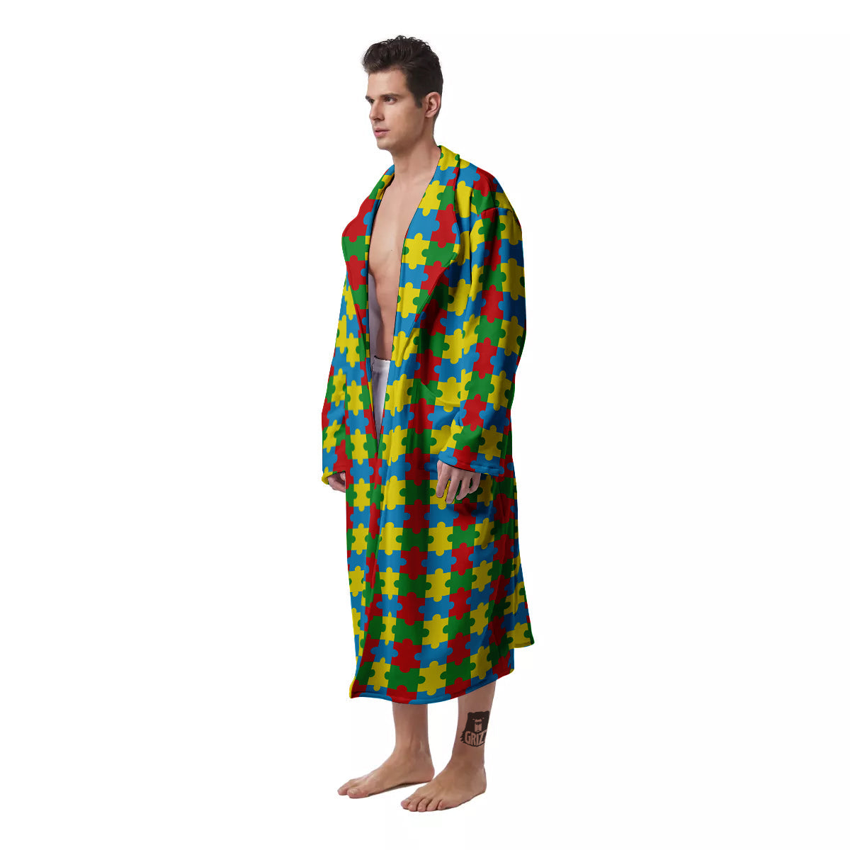 Puzzle Autism Awareness Print Pattern Men's Robe-grizzshop