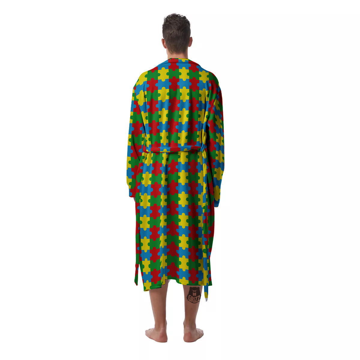 Puzzle Autism Awareness Print Pattern Men's Robe-grizzshop