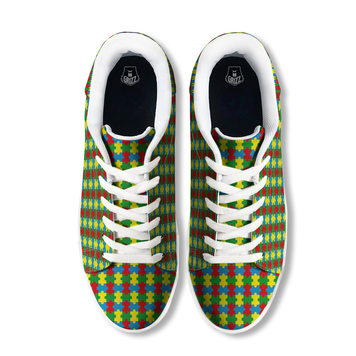 Puzzle Autism Awareness Print Pattern White Low Top Sneakers-grizzshop