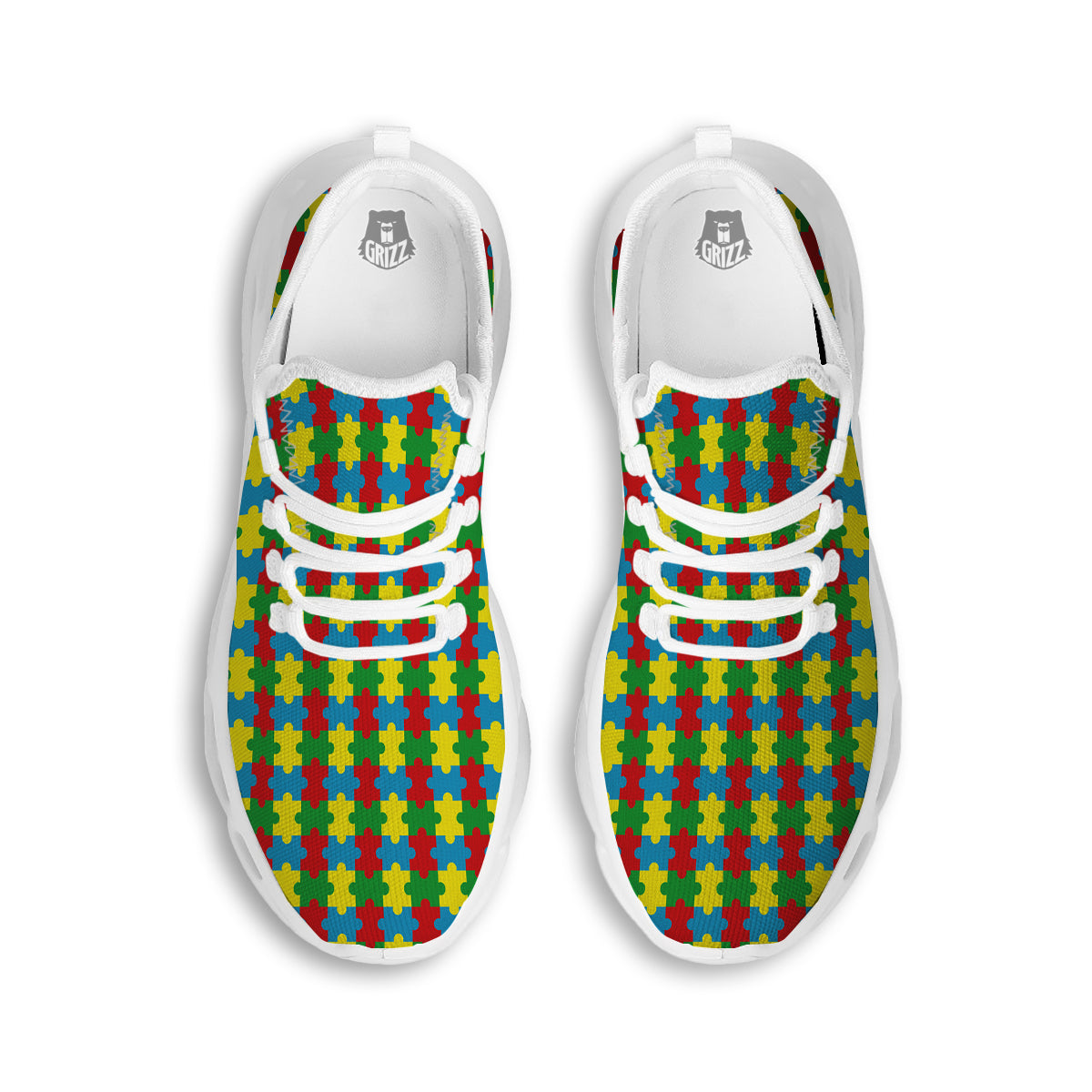 Puzzle Autism Awareness Print Pattern White Running Shoes-grizzshop