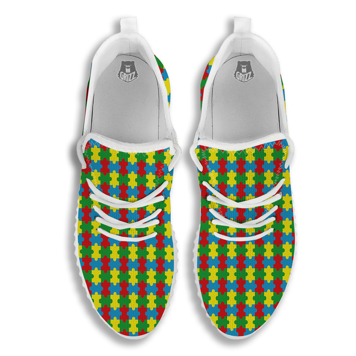 Puzzle Autism Awareness Print Pattern White Walking Shoes-grizzshop