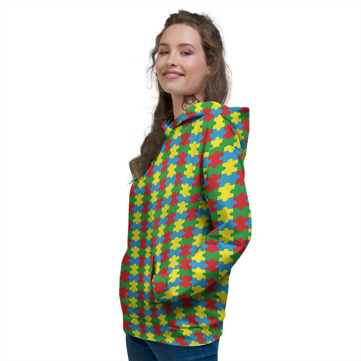 Puzzle Autism Awareness Print Pattern Women's Hoodie-grizzshop