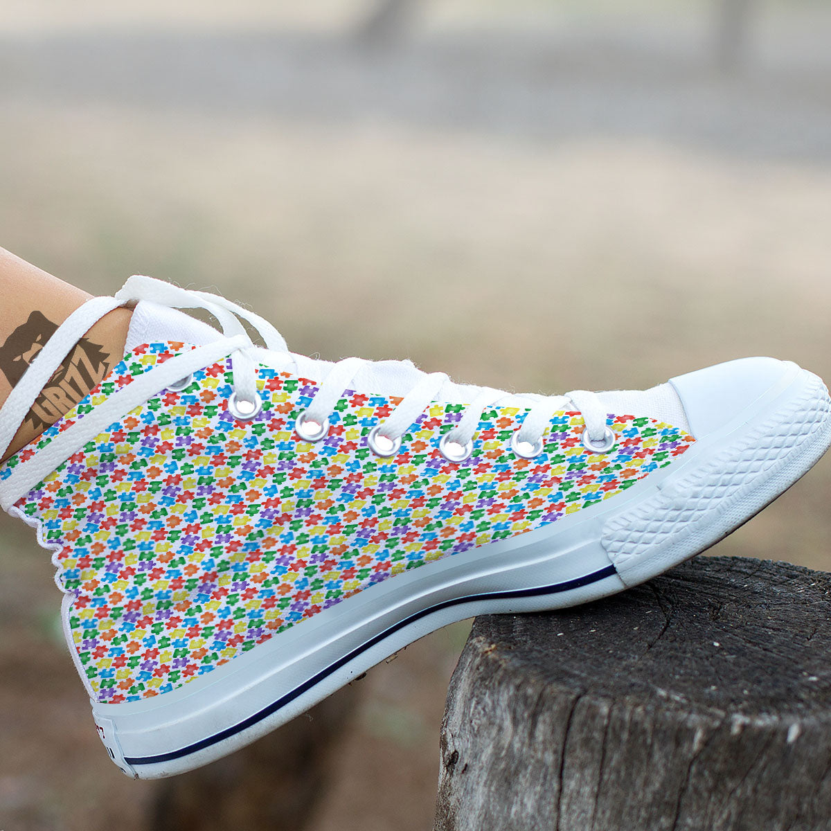 Puzzle Autism Awareness Print White High Top Shoes-grizzshop