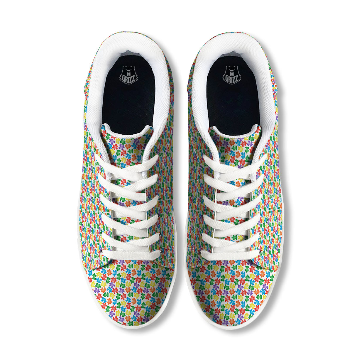 Puzzle Autism Awareness Print White Low Top Sneakers-grizzshop
