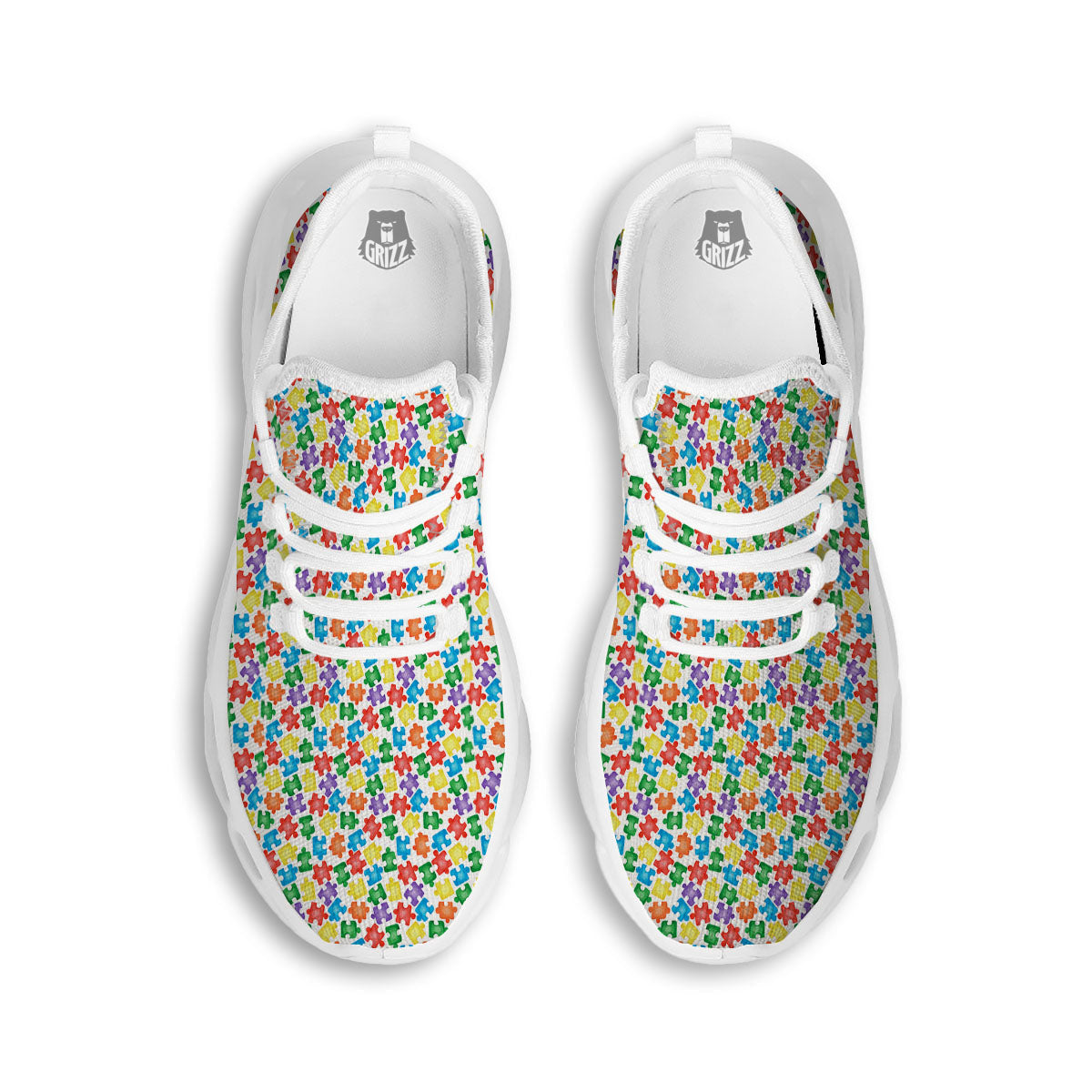 Puzzle Autism Awareness Print White Running Shoes-grizzshop