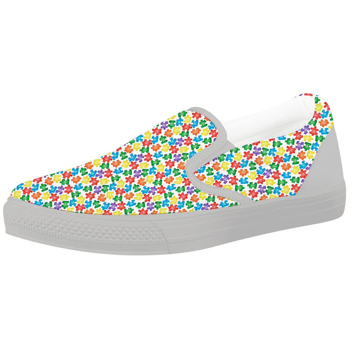 Puzzle Autism Awareness Print White Slip On Shoes-grizzshop