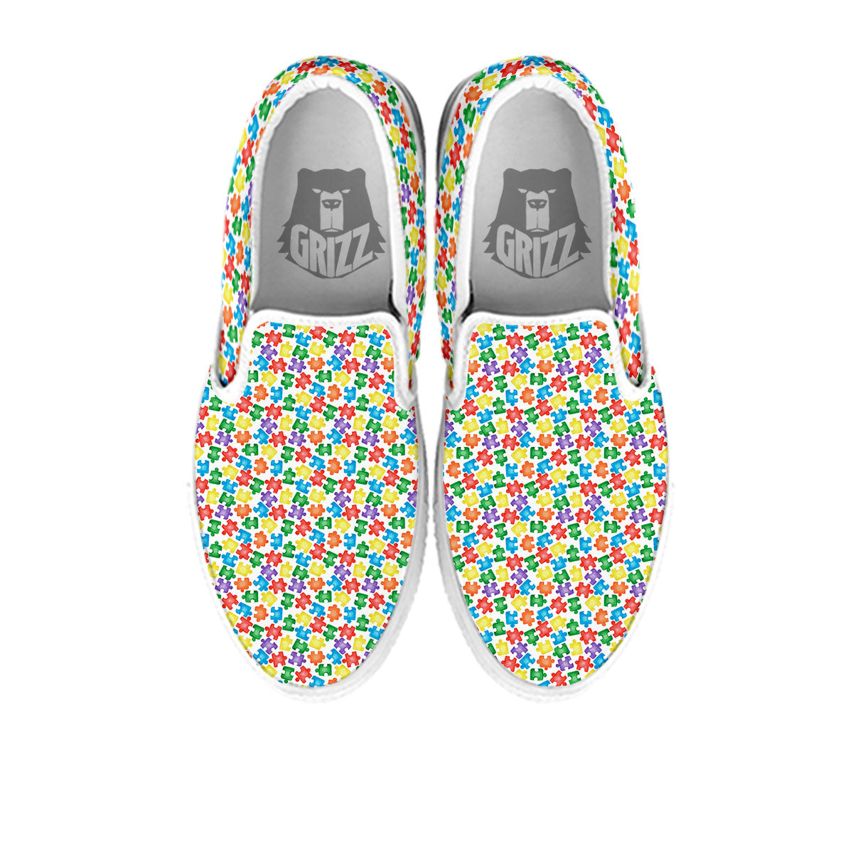 Puzzle Autism Awareness Print White Slip On Shoes-grizzshop