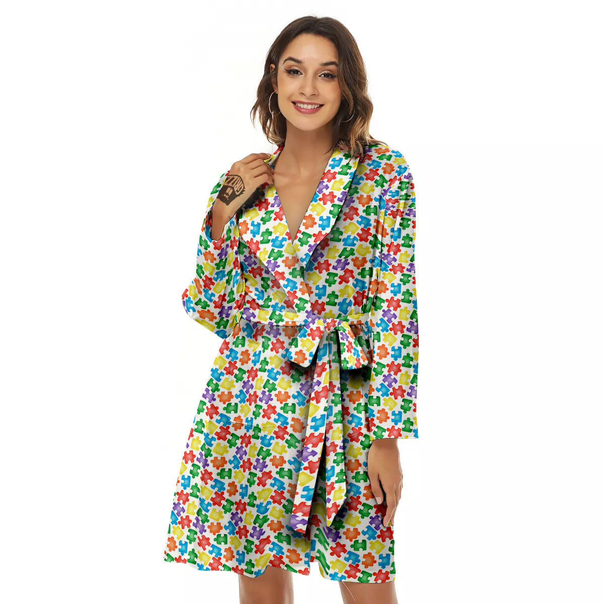 Puzzle Autism Awareness Print Women's Robe-grizzshop
