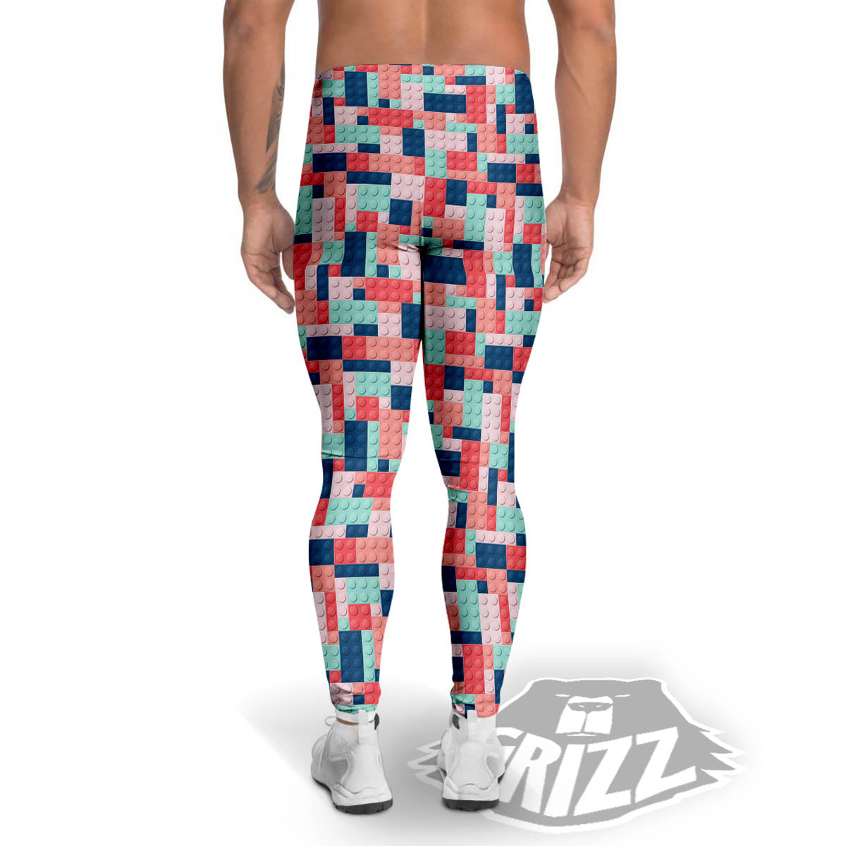 Puzzle Game Colorful Block Print Pattern Men's Leggings-grizzshop