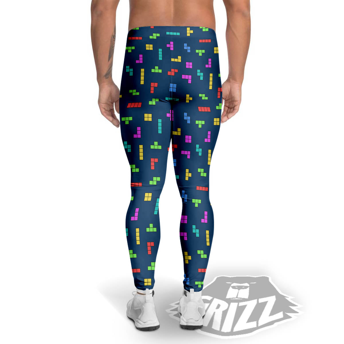 Puzzle Game Colorful Brick Print Pattern Men's Leggings-grizzshop