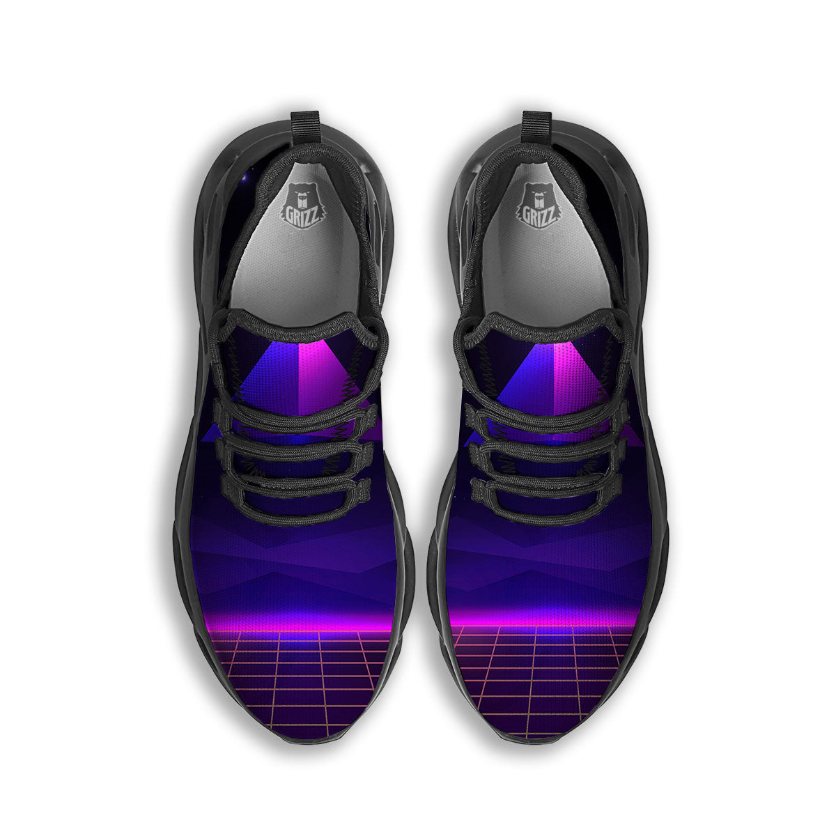 Pyramid Cloud Purple Print Black Running Shoes-grizzshop