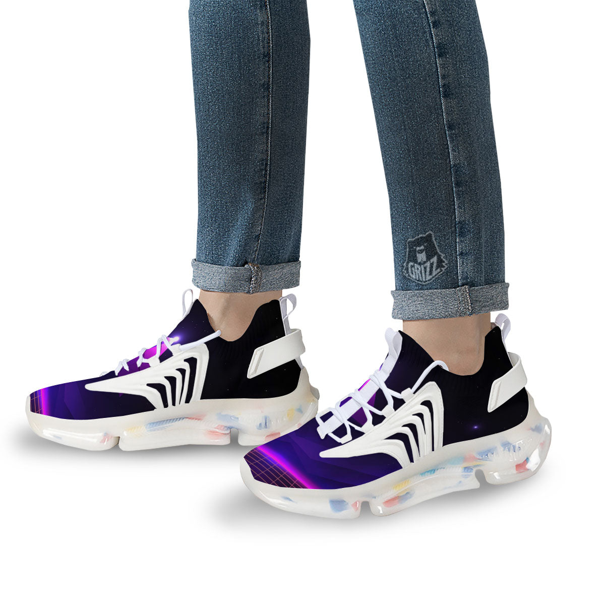 Pyramid Cloud Purple Print White Gym Shoes-grizzshop