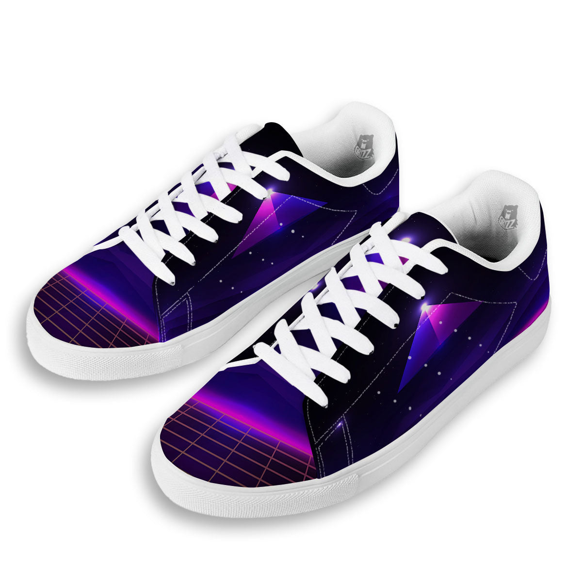 Pyramid Cloud Purple Print White Low Top Sneakers-grizzshop