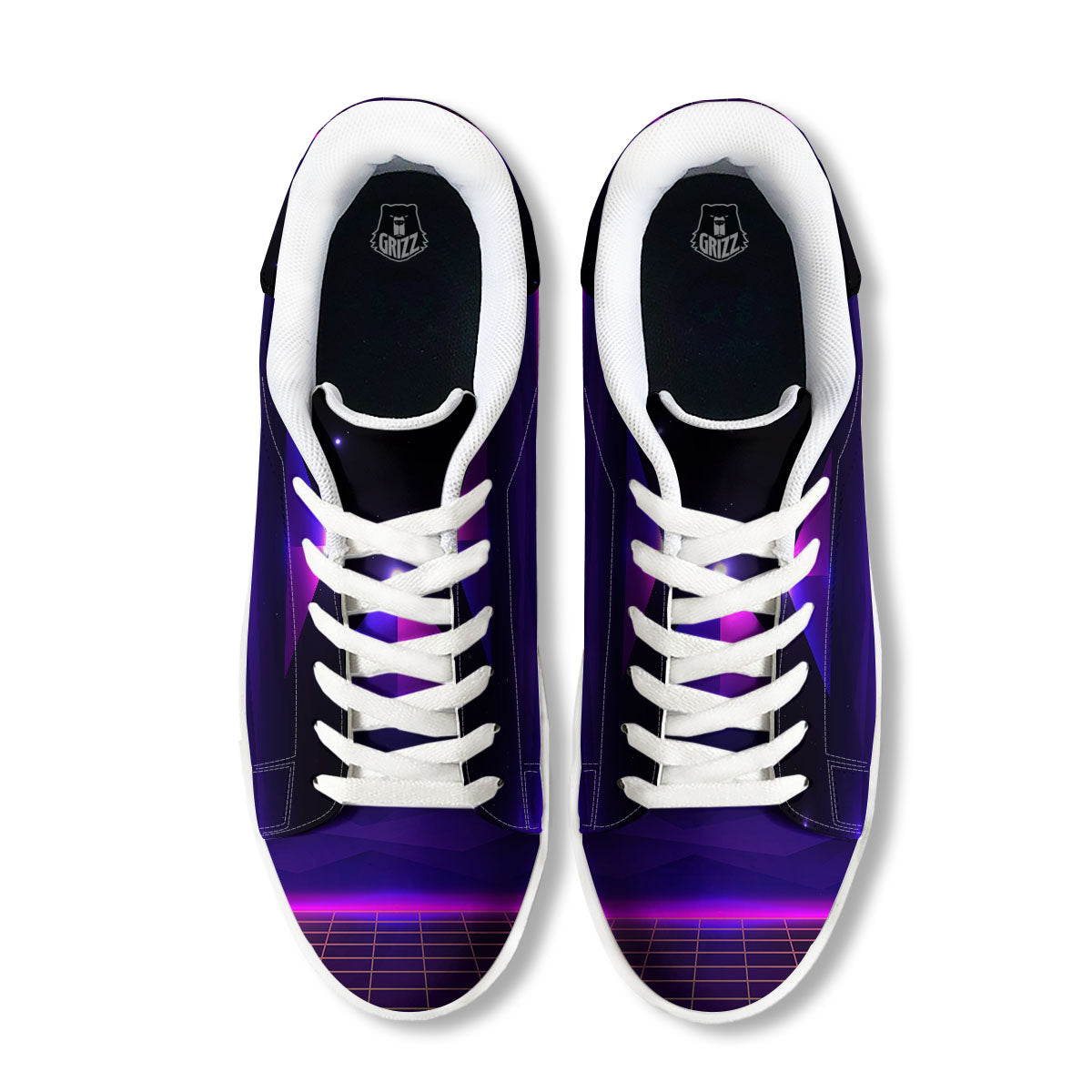 Pyramid Cloud Purple Print White Low Top Sneakers-grizzshop