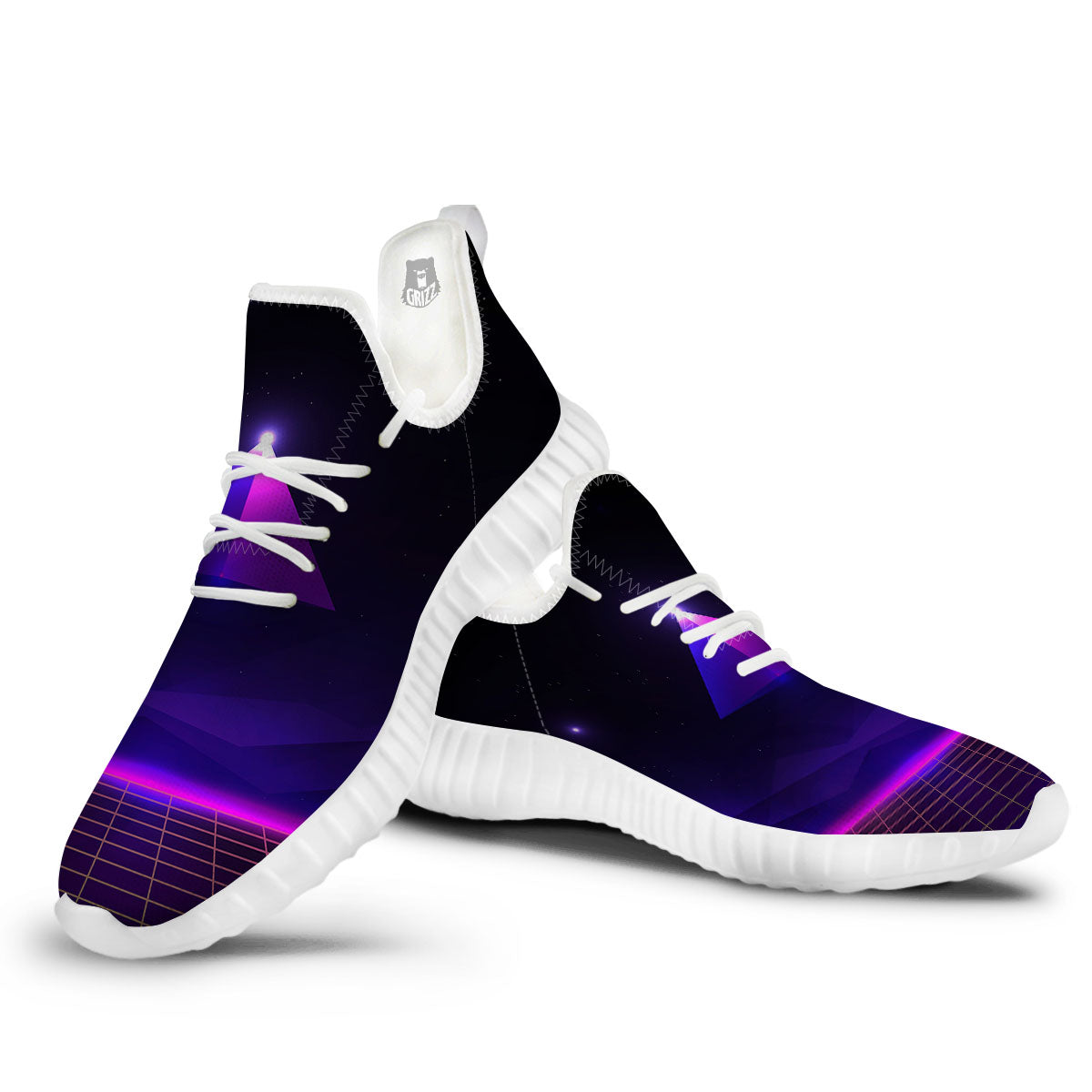 Pyramid Cloud Purple Print White Walking Shoes-grizzshop