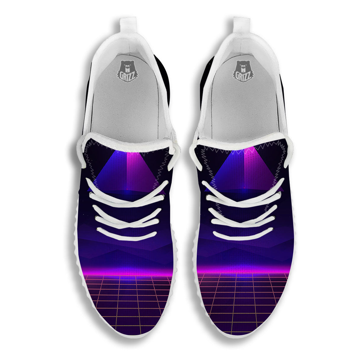 Pyramid Cloud Purple Print White Walking Shoes-grizzshop