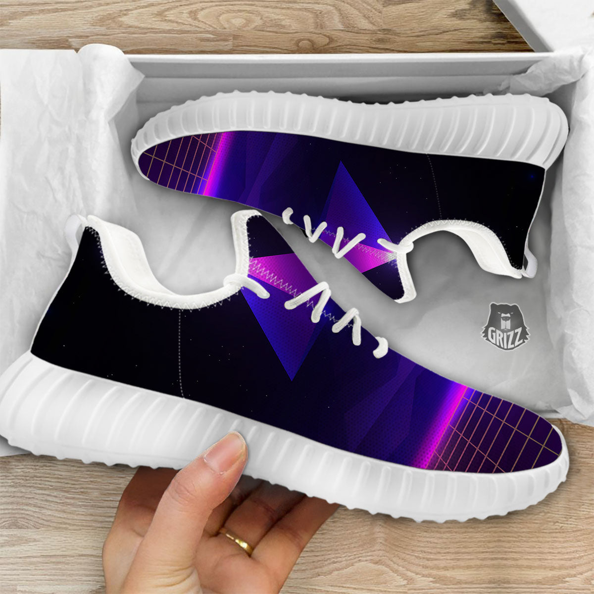 Pyramid Cloud Purple Print White Walking Shoes-grizzshop