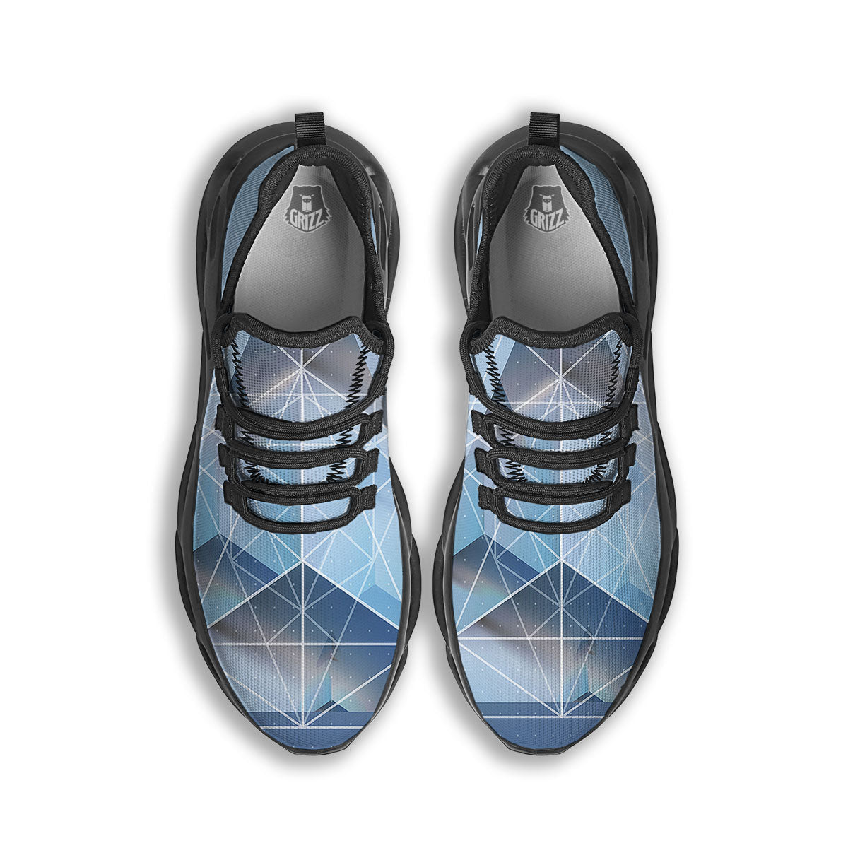 Pyramid Geometric Print Black Running Shoes-grizzshop