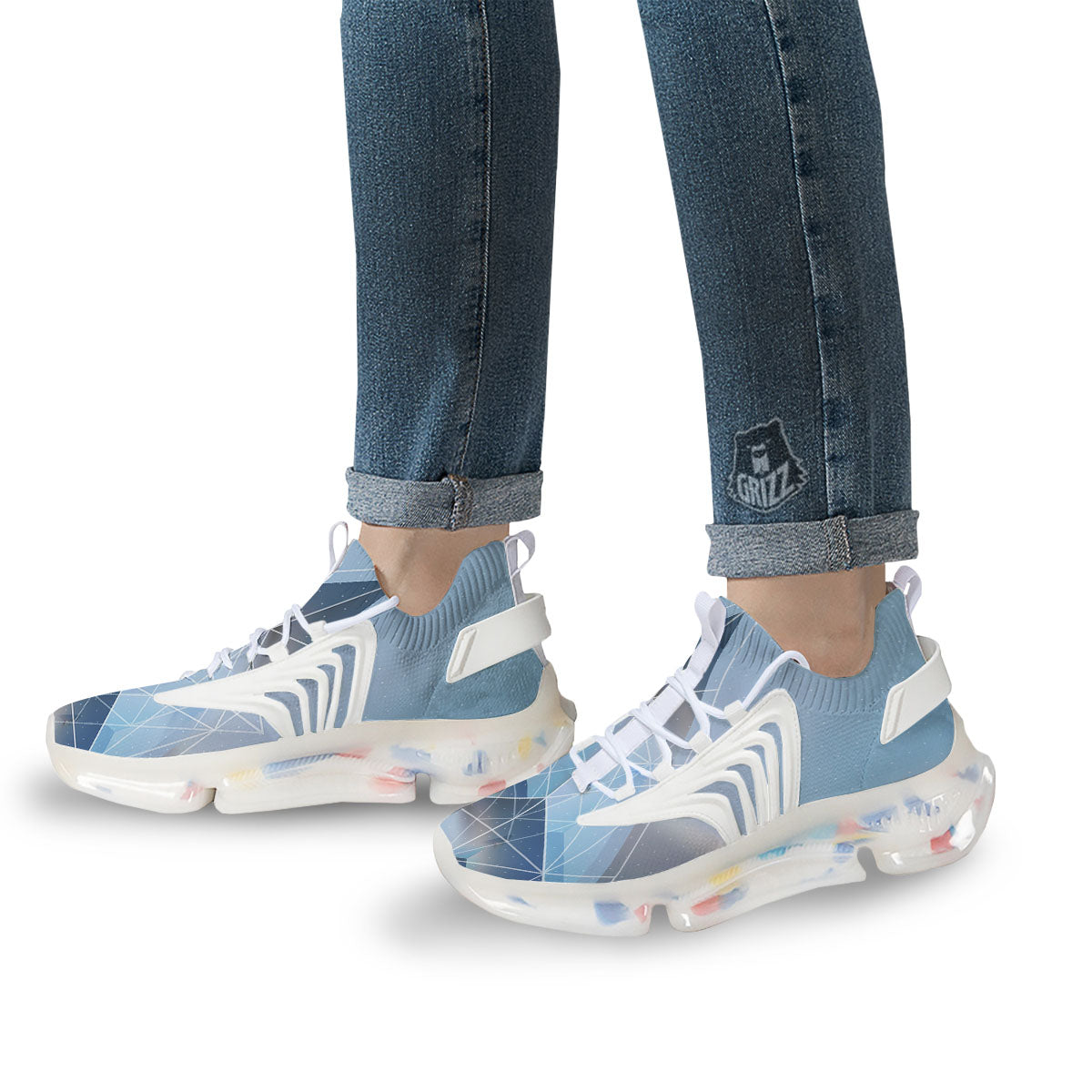 Pyramid Geometric Print White Gym Shoes-grizzshop
