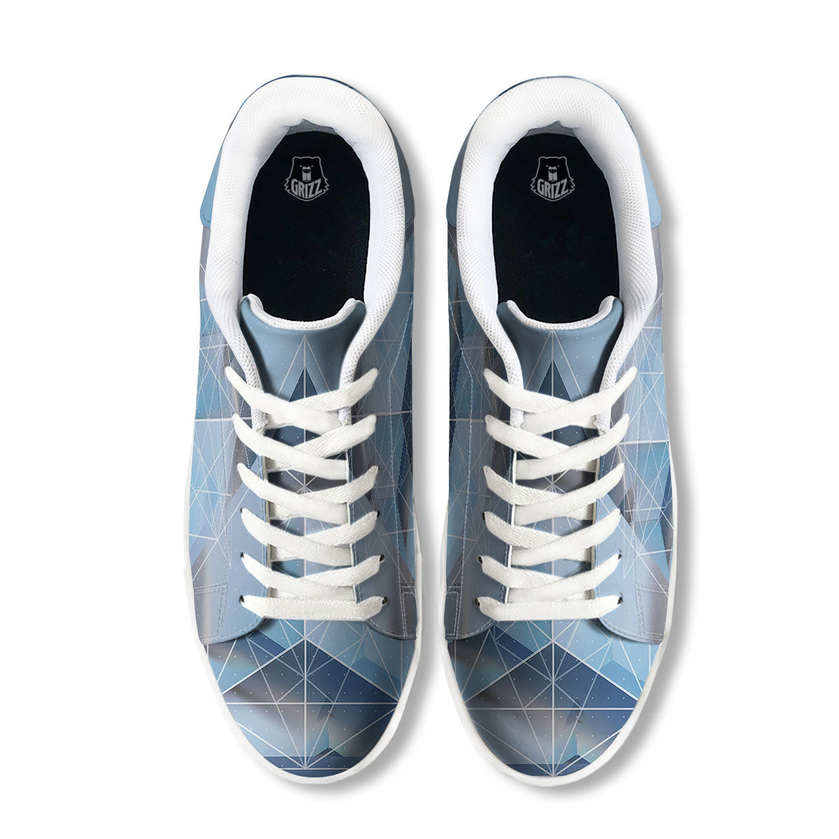 Pyramid Geometric Print White Low Top Sneakers-grizzshop