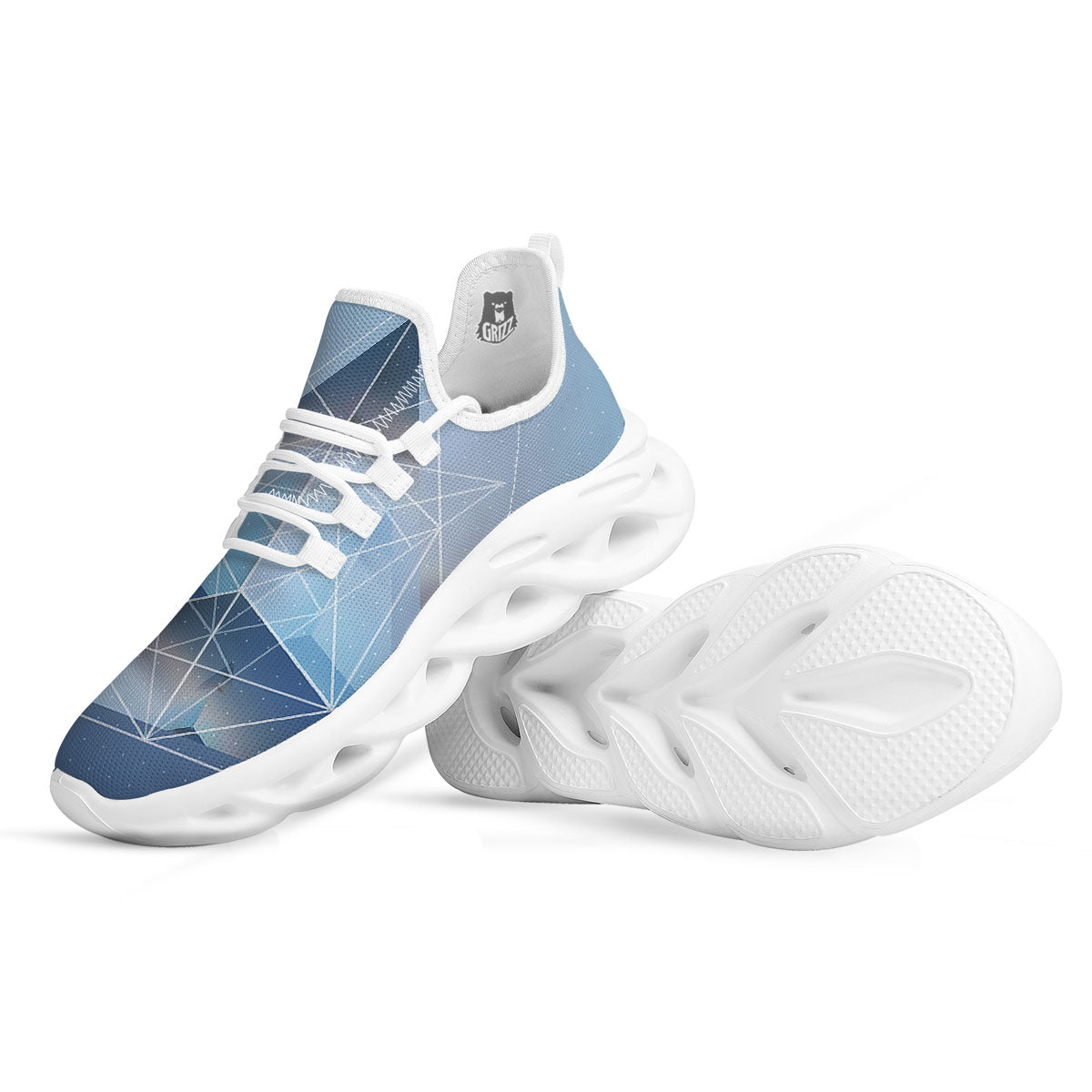 Pyramid Geometric Print White Running Shoes-grizzshop