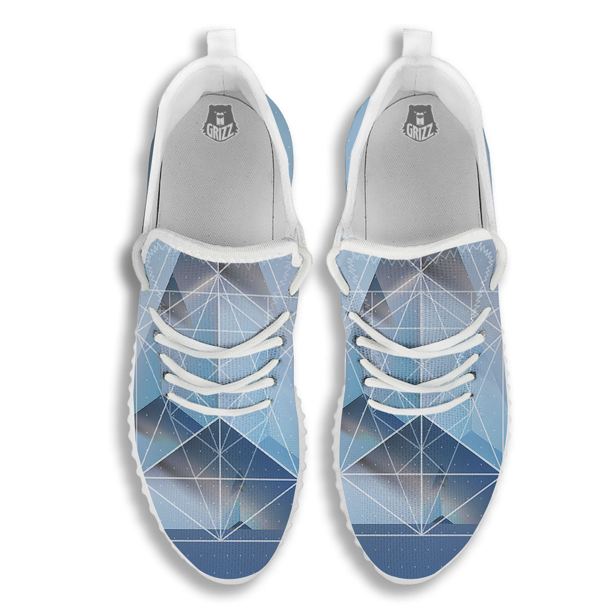 Pyramid Geometric Print White Walking Shoes-grizzshop