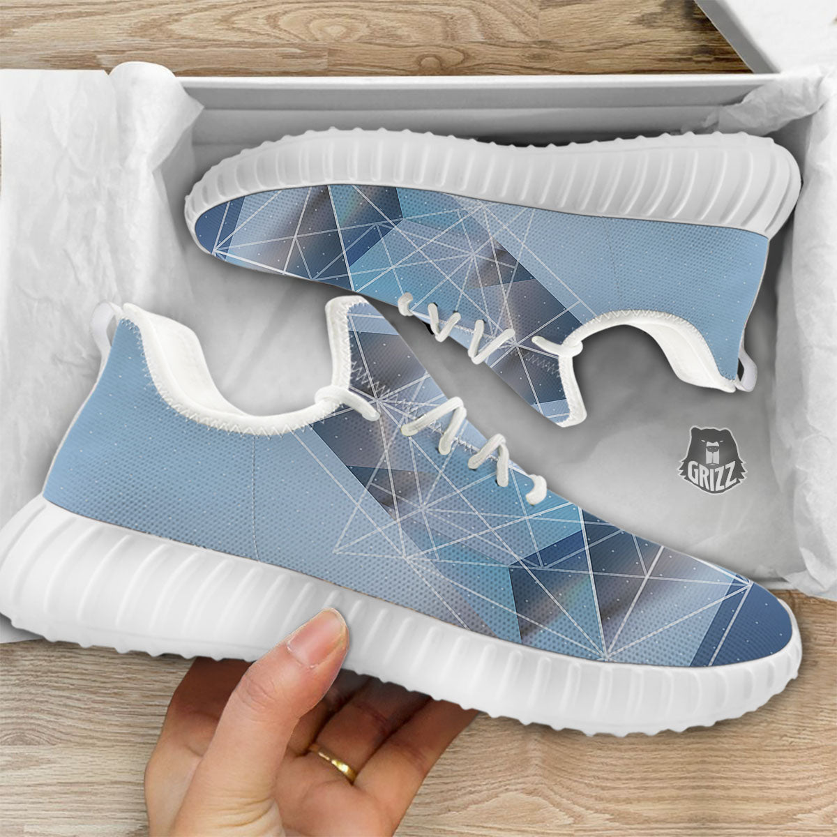 Pyramid Geometric Print White Walking Shoes-grizzshop