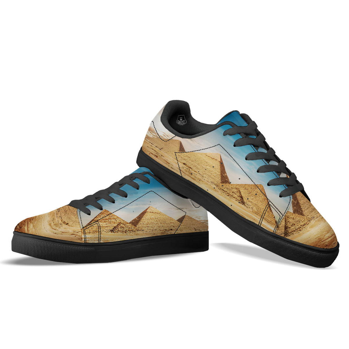 Pyramid Giza Print Black Low Top Sneakers-grizzshop