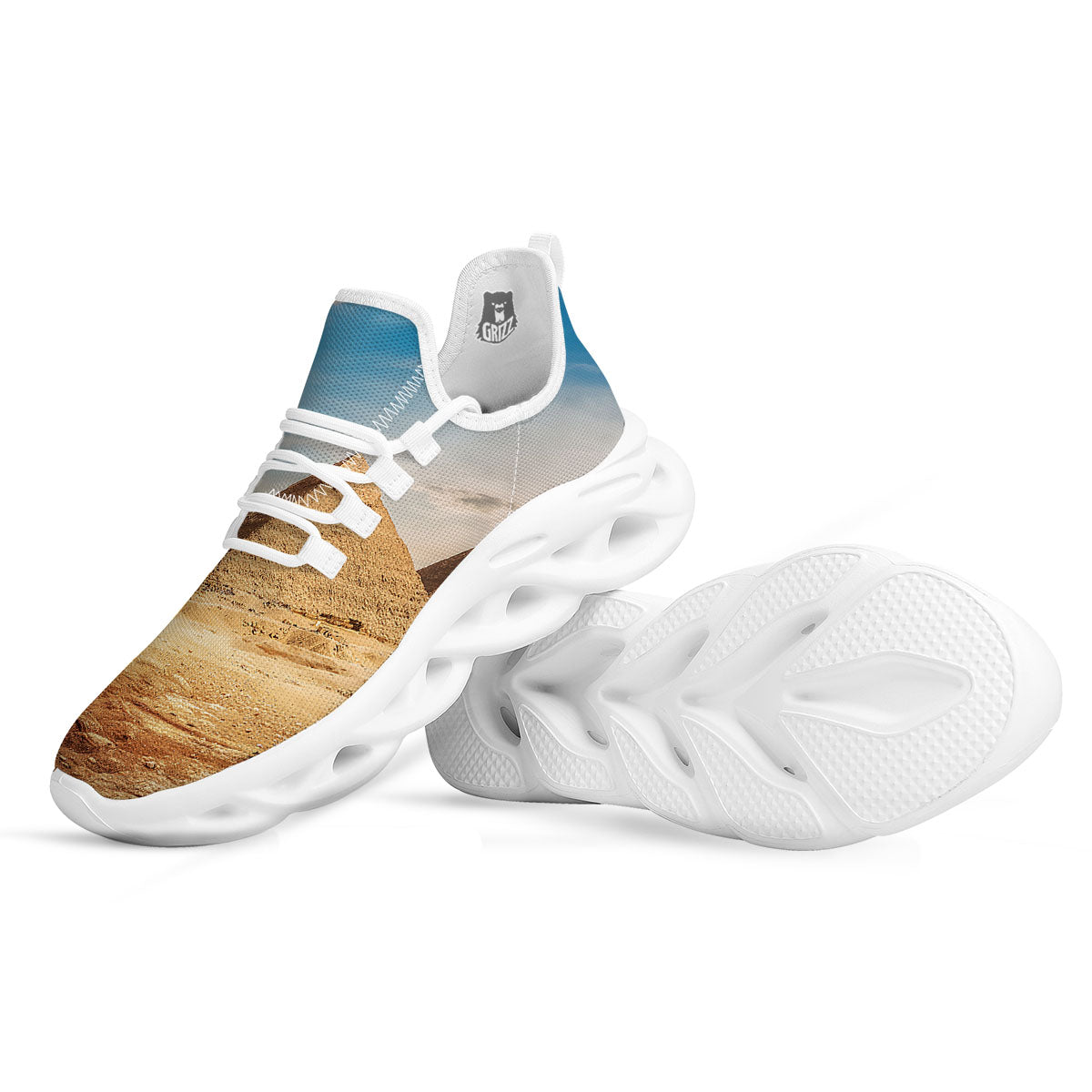 Pyramid Giza Print White Running Shoes-grizzshop