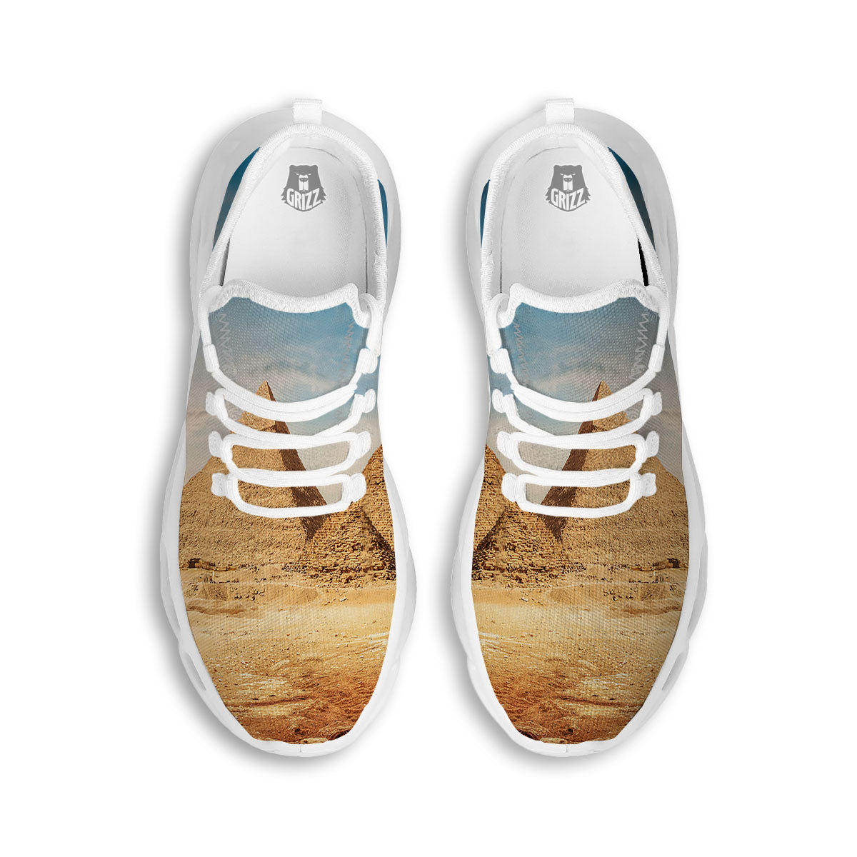 Pyramid Giza Print White Running Shoes-grizzshop