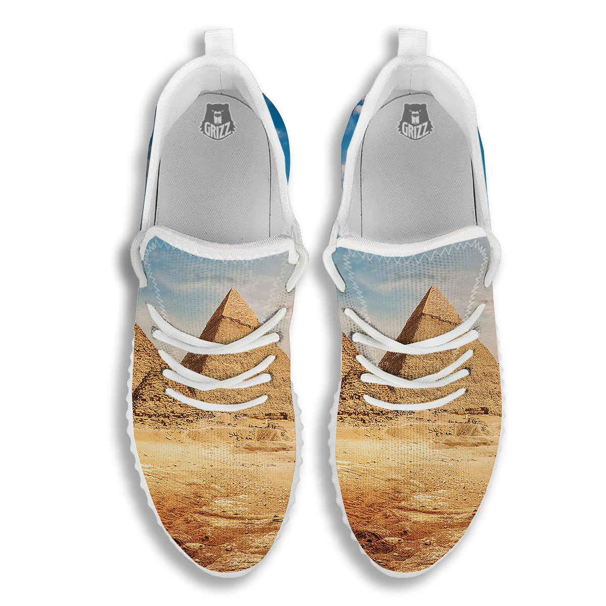 Pyramid Giza Print White Walking Shoes-grizzshop