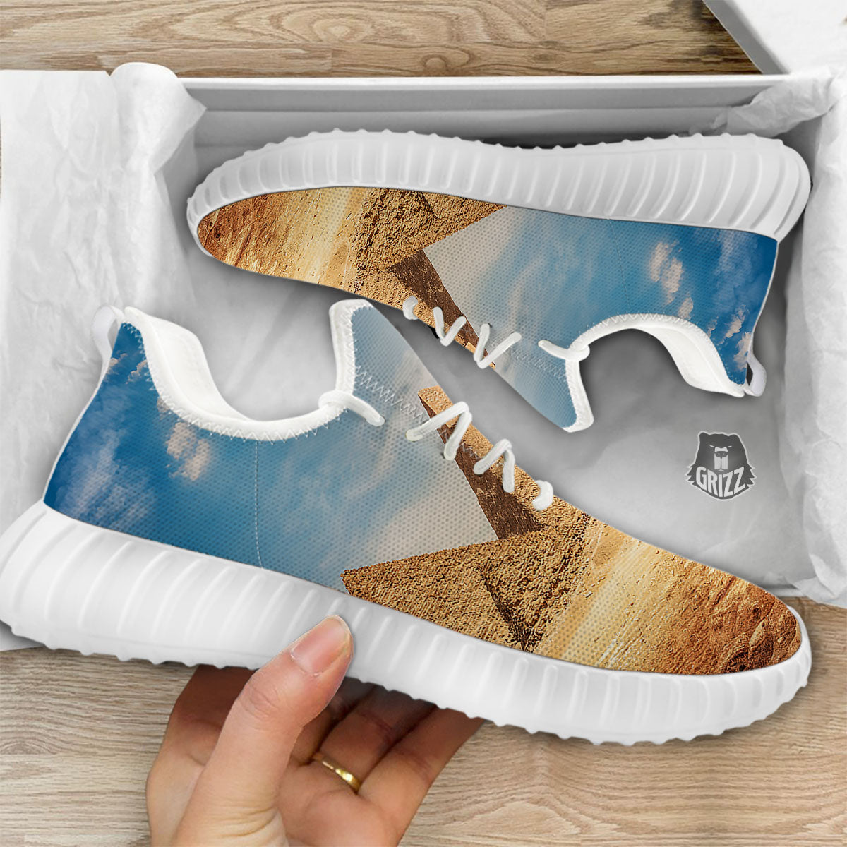 Pyramid Giza Print White Walking Shoes-grizzshop