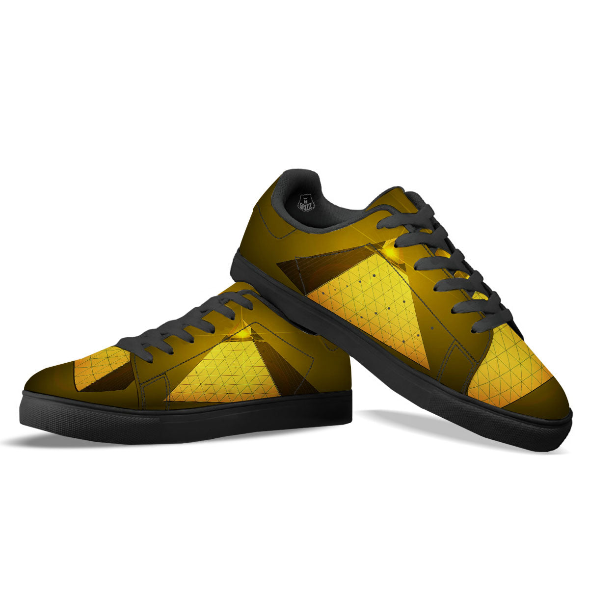 Pyramid Golden Print Black Low Top Sneakers-grizzshop