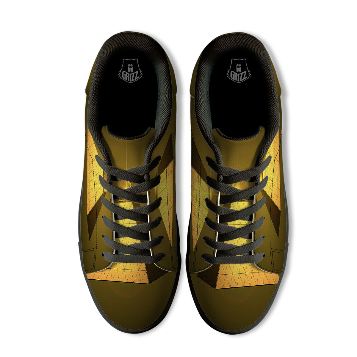 Pyramid Golden Print Black Low Top Sneakers-grizzshop