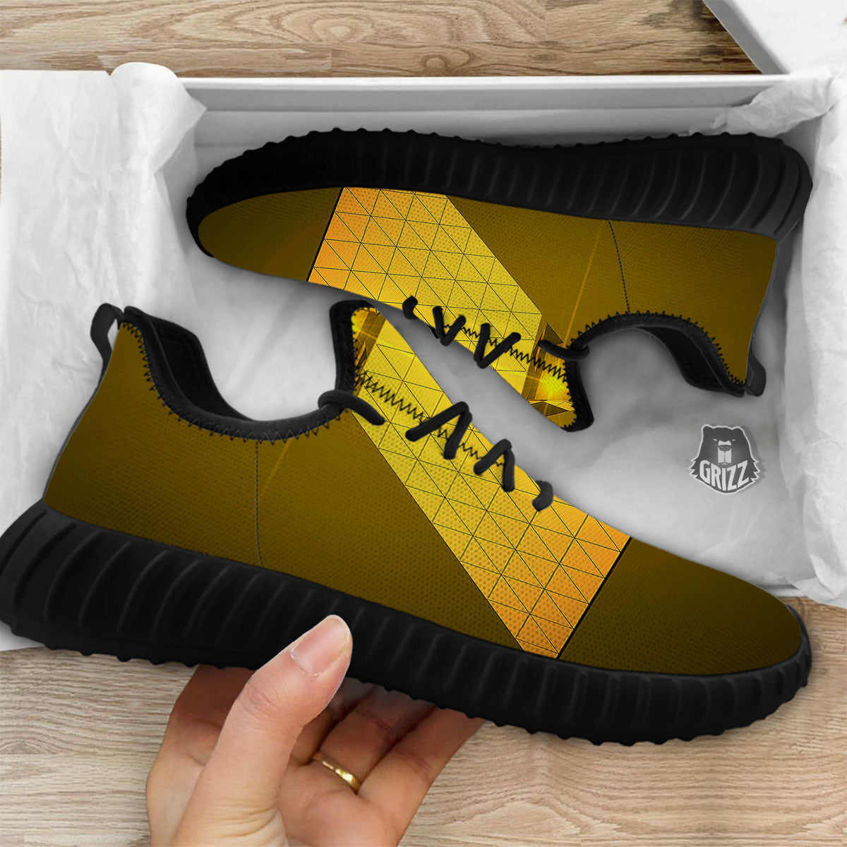 Pyramid Golden Print Black Walking Shoes-grizzshop