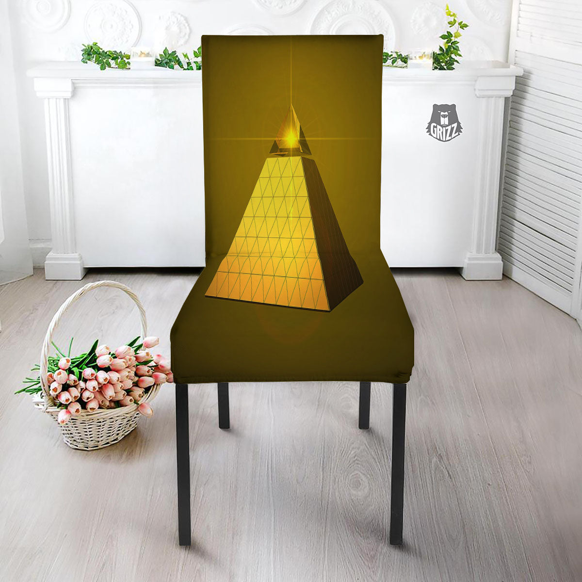 Pyramid Golden Print Dining Chair Slipcover-grizzshop
