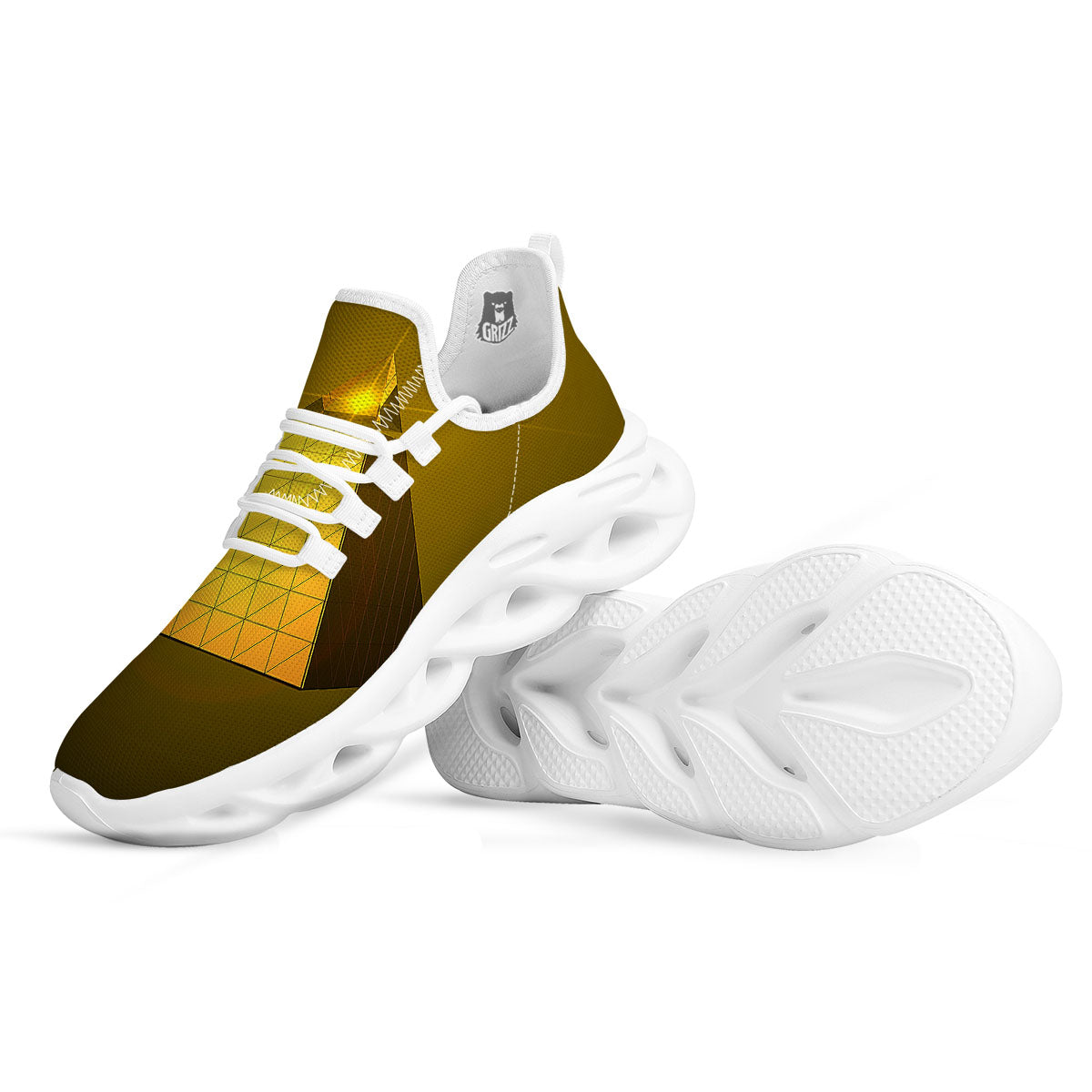 Pyramid Golden Print White Running Shoes-grizzshop