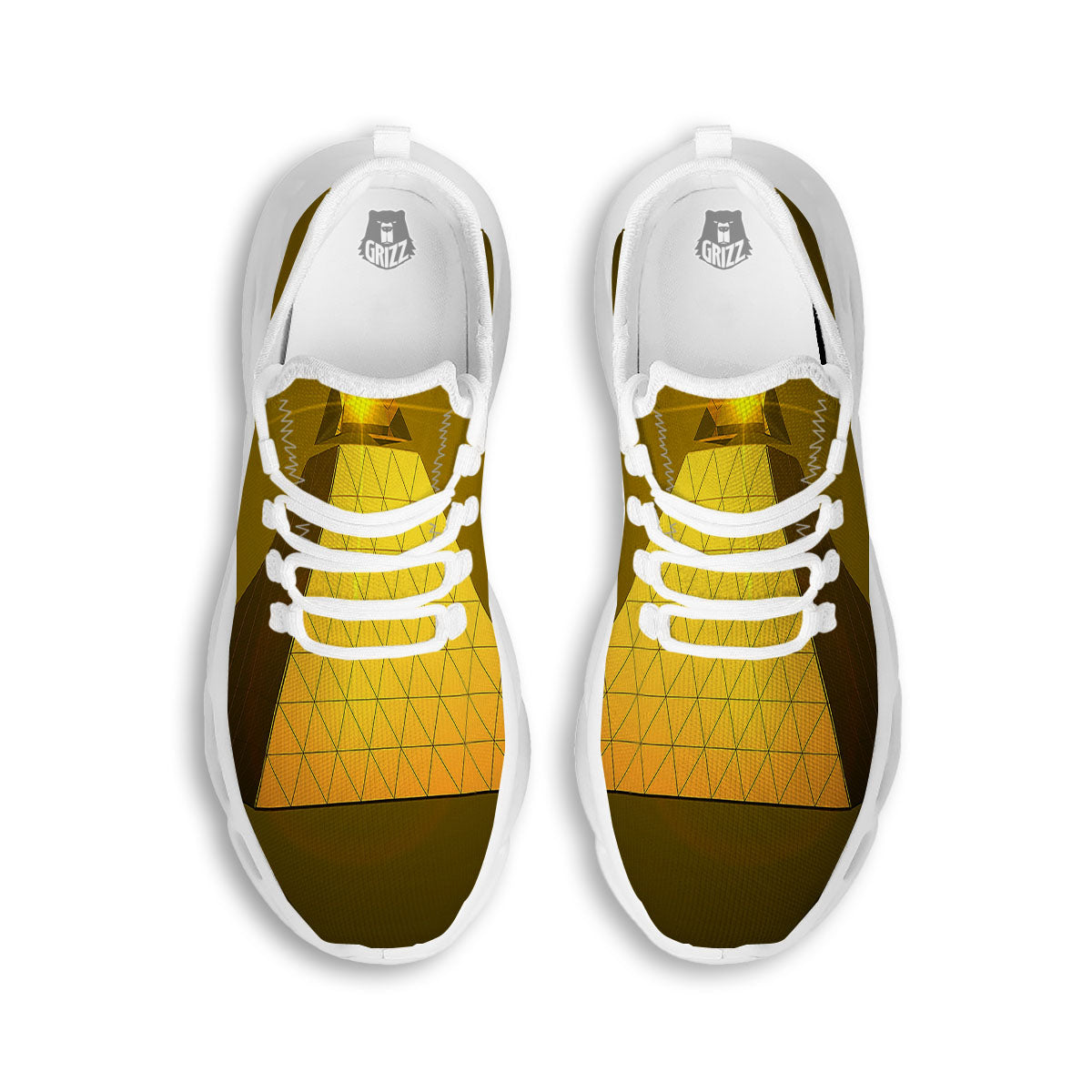 Pyramid Golden Print White Running Shoes-grizzshop