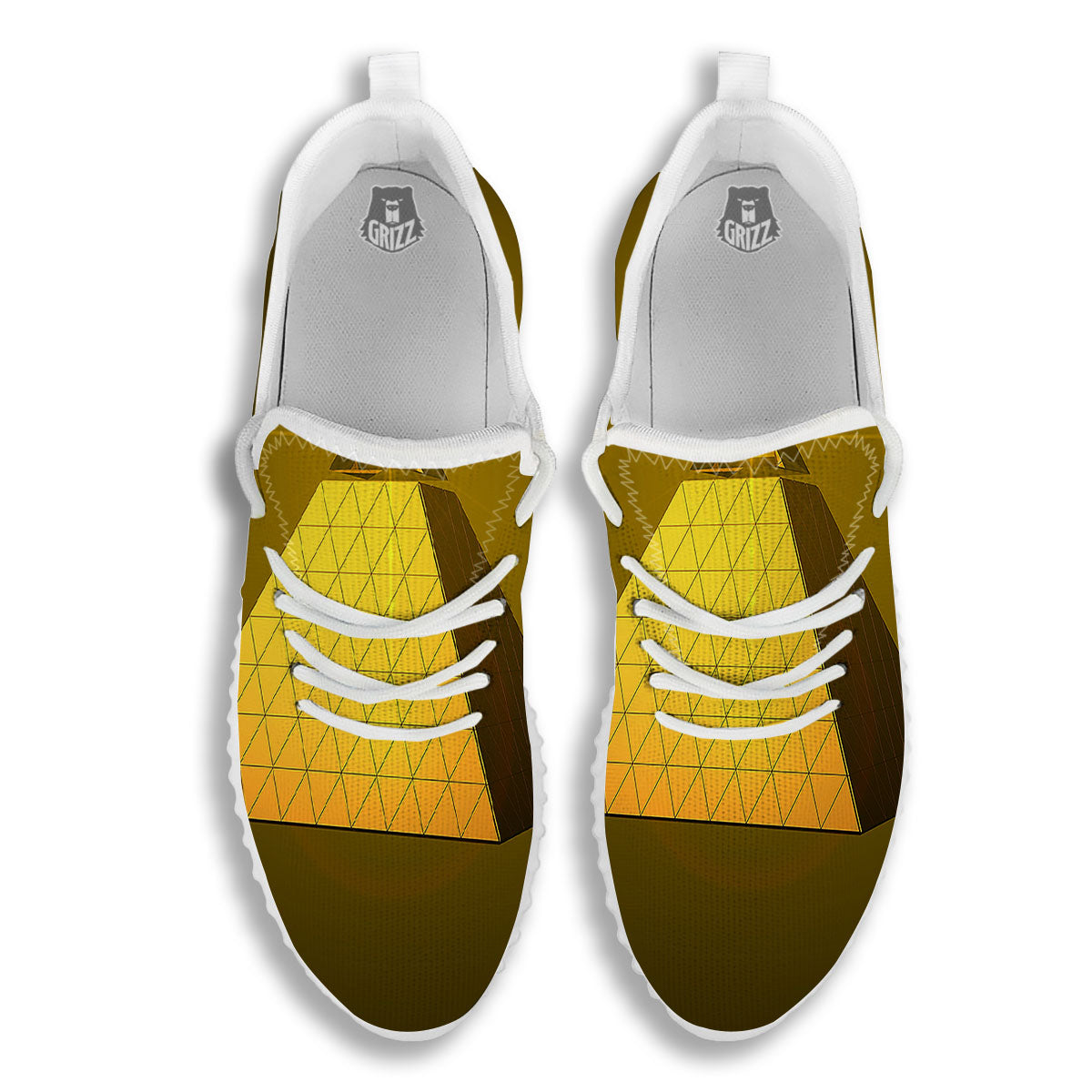 Pyramid Golden Print White Walking Shoes-grizzshop