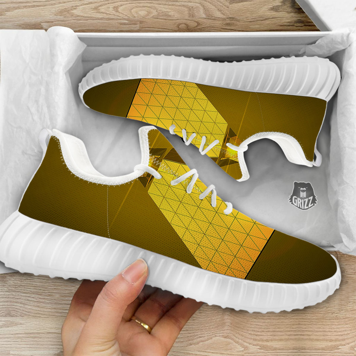 Pyramid Golden Print White Walking Shoes-grizzshop