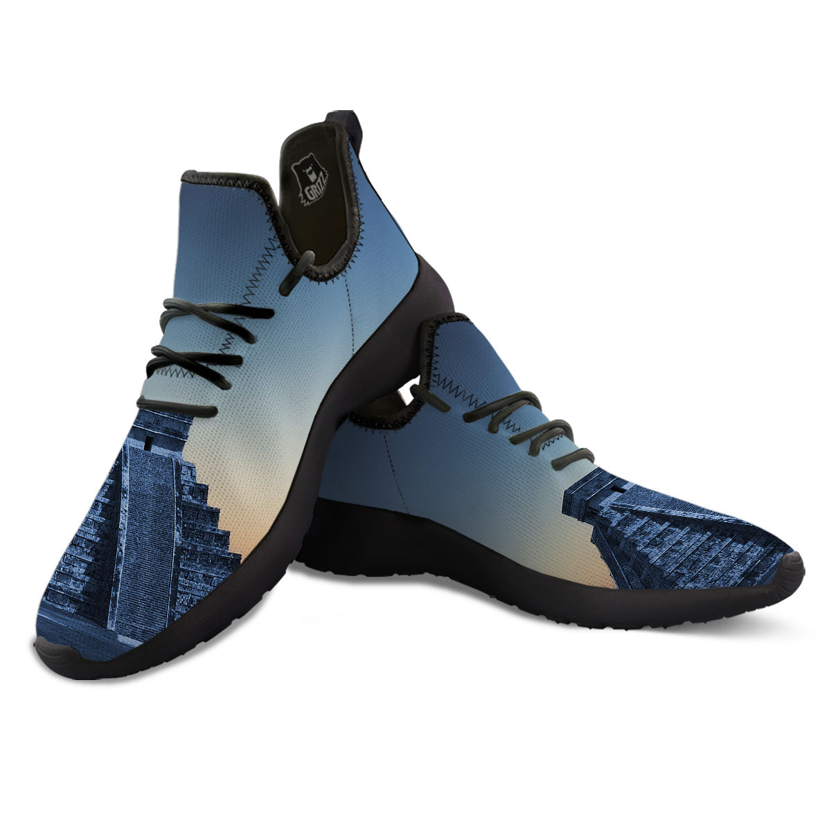 Pyramid Mayan Print Black Athletic Shoes-grizzshop