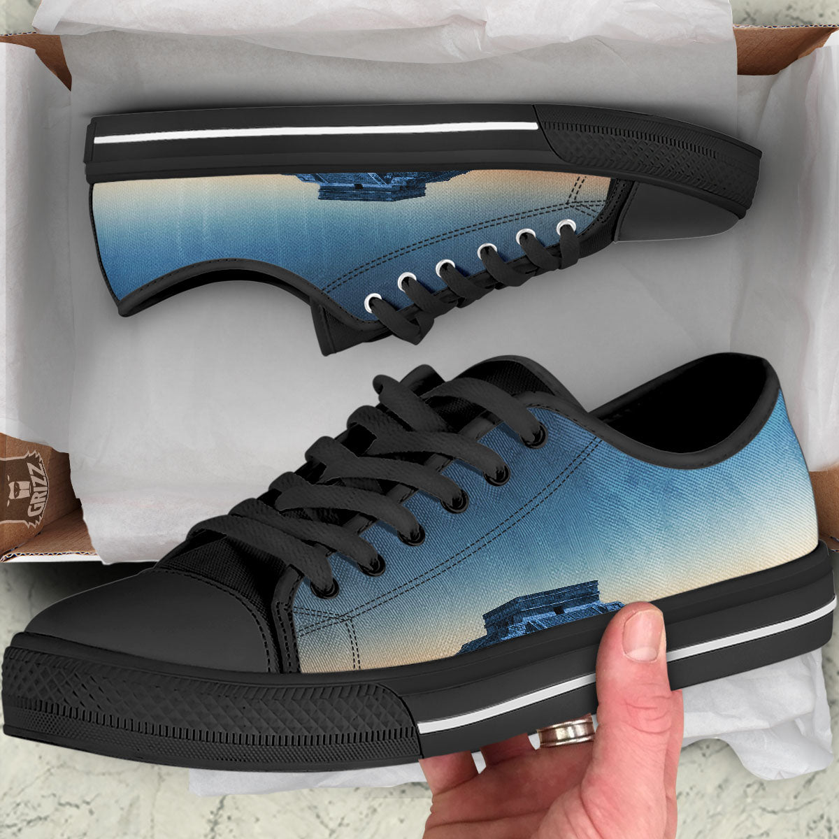 Pyramid Mayan Print Black Low Top Shoes-grizzshop