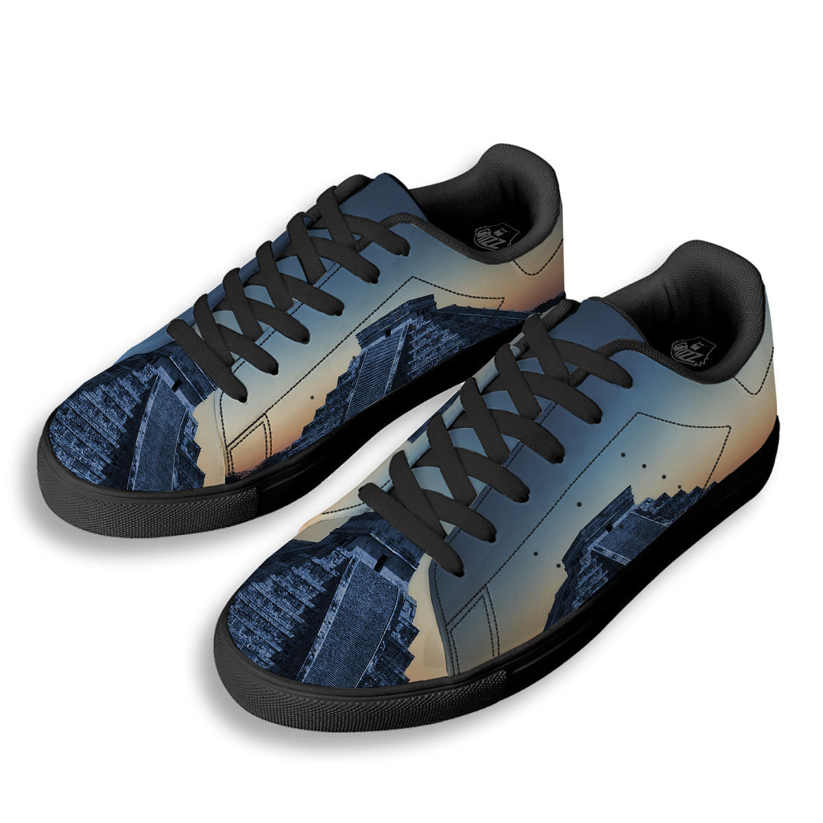 Pyramid Mayan Print Black Low Top Sneakers-grizzshop