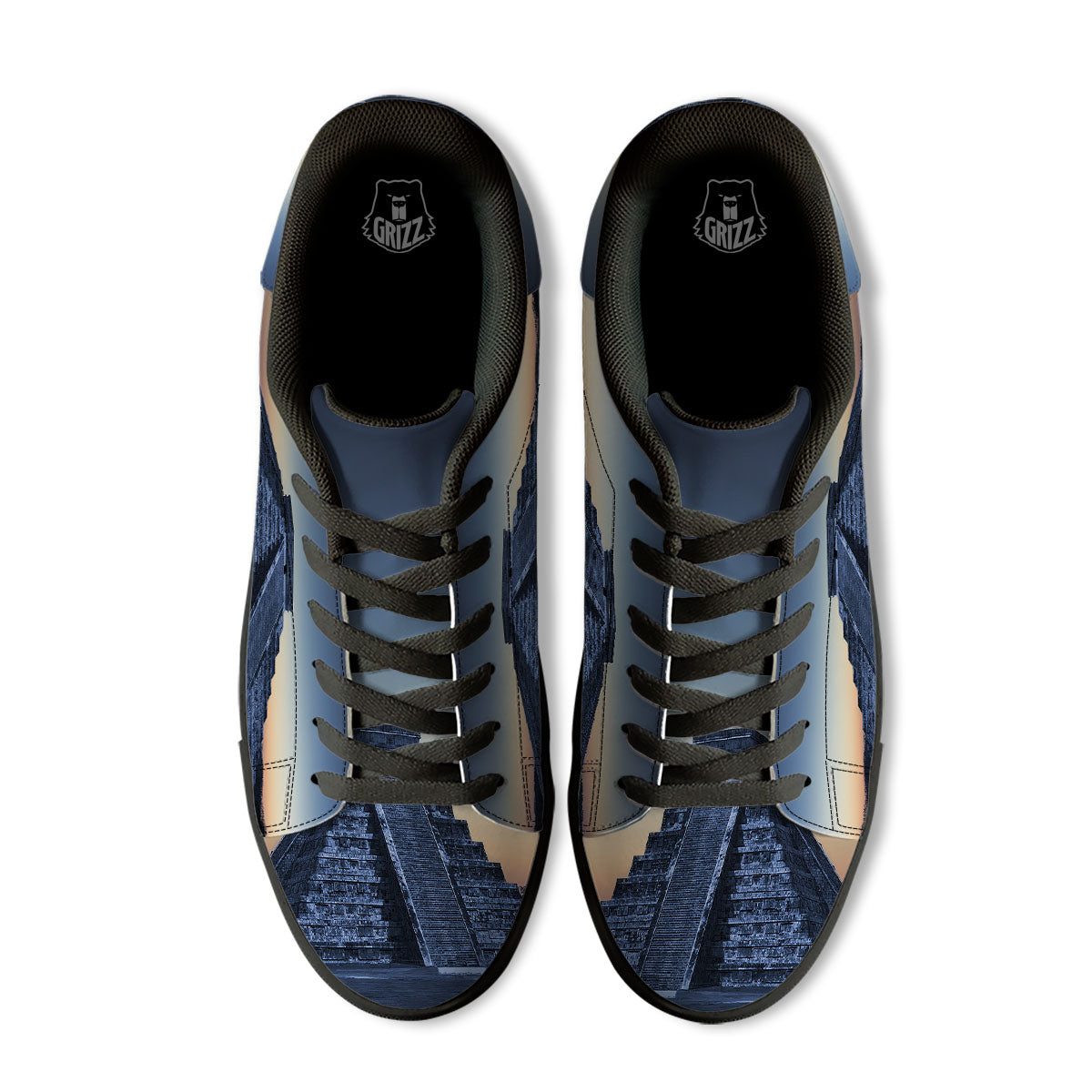 Pyramid Mayan Print Black Low Top Sneakers-grizzshop
