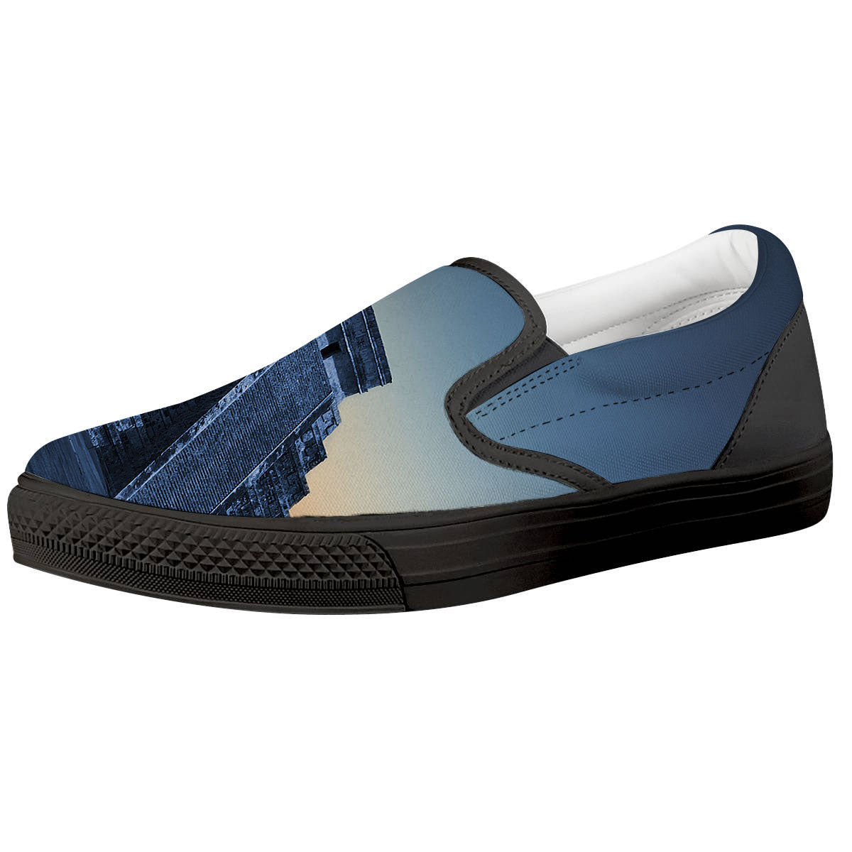 Pyramid Mayan Print Black Slip On Shoes-grizzshop
